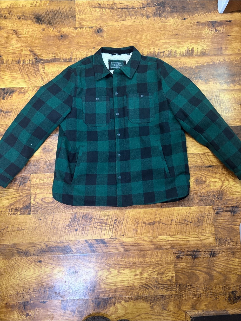 G.H. Bass & Co. Green and Black Plaid Sherpa-Lined Shirt Jacket